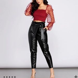 Windsor Paper Bag Tie Waist pleather Tapered Pants